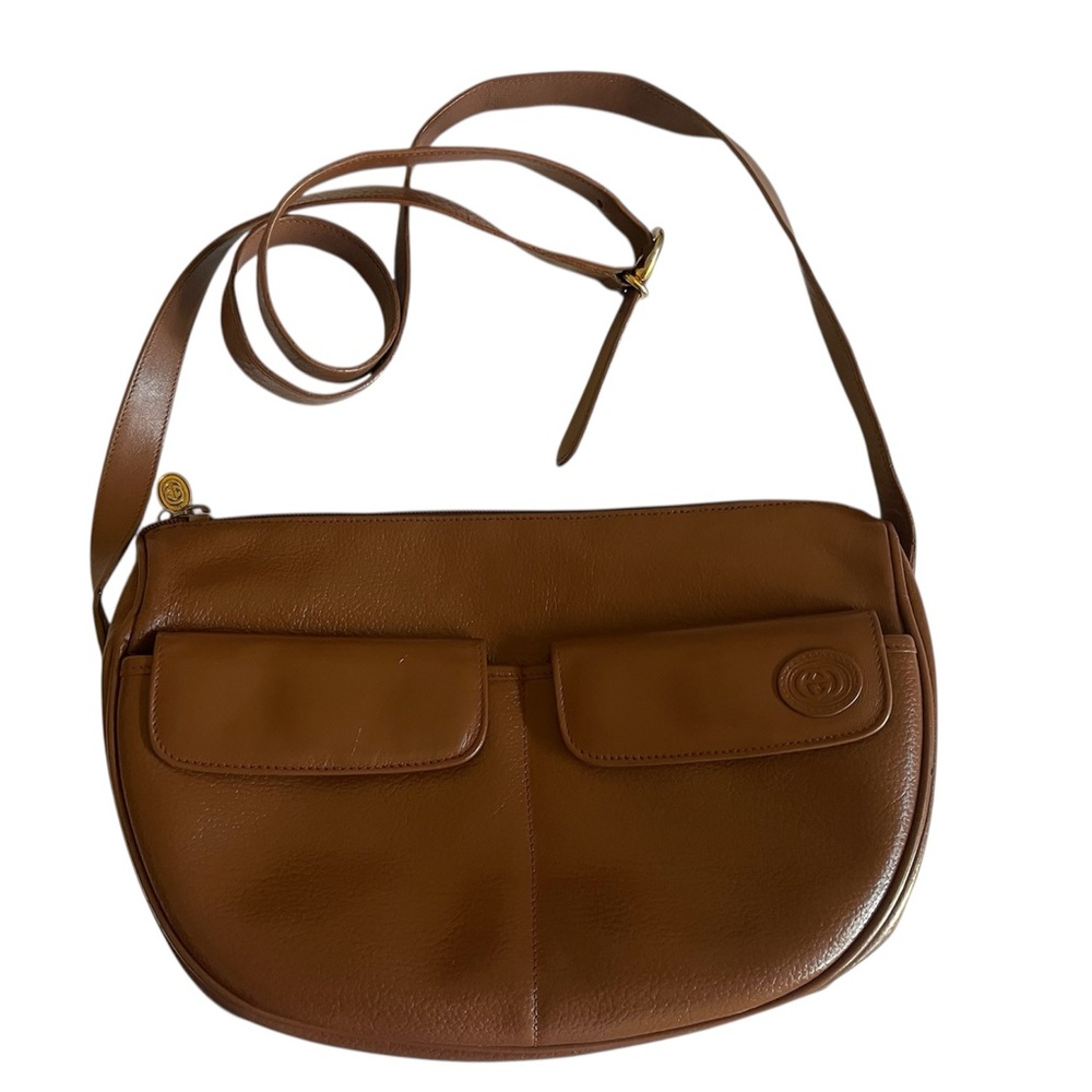 Gucci Brown Leather Crossbody Bag with Gold Accents